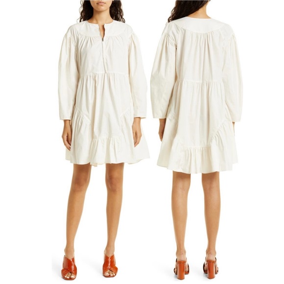 Ulla Johnson Bone Leiko Long Sleeve Cotton Shift Dress Size 0